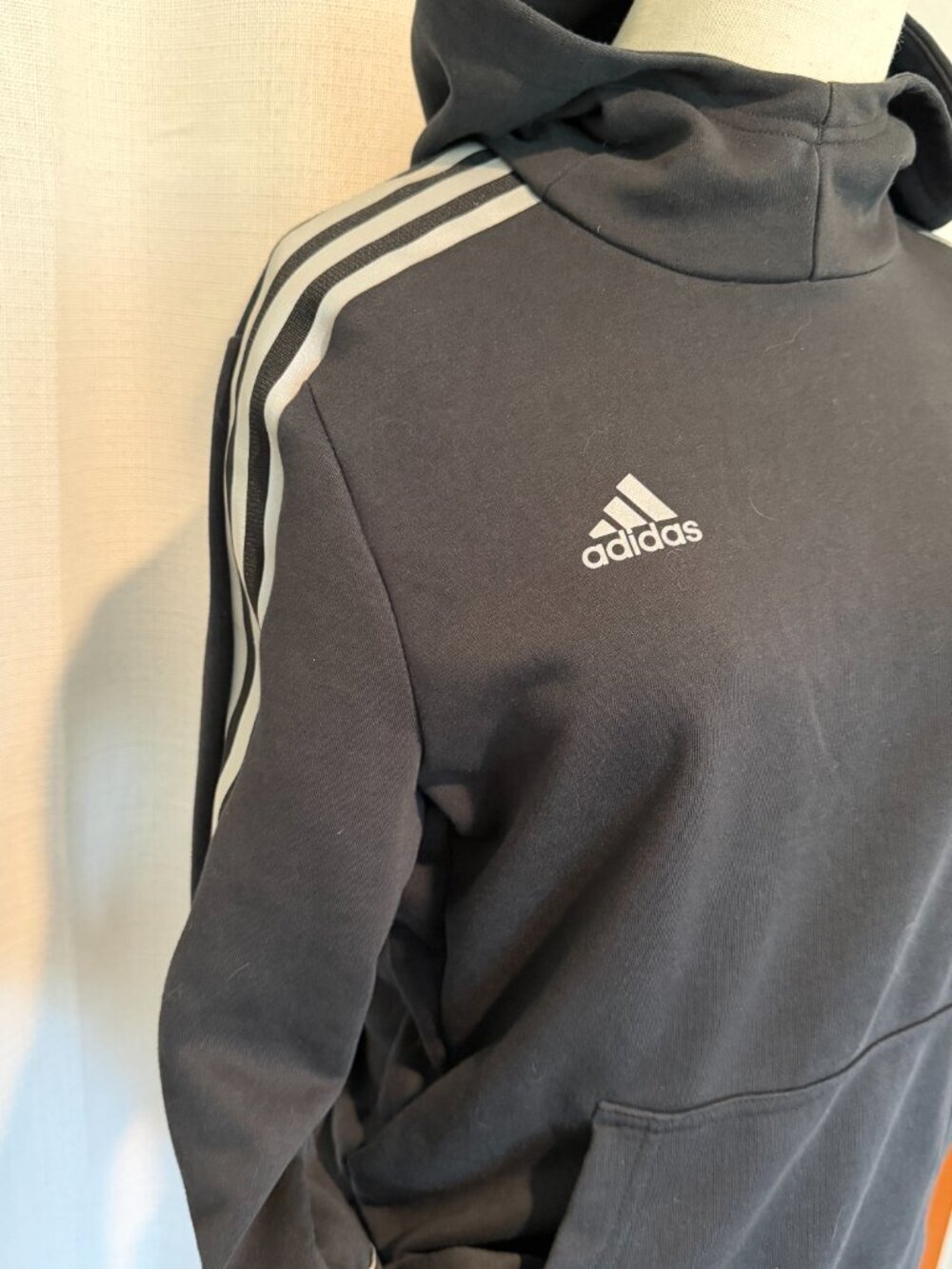 adidas Cowl Neck Hoodie Black Size M - Reflective 3-Stripe Athleisure - Picture 2 of 12